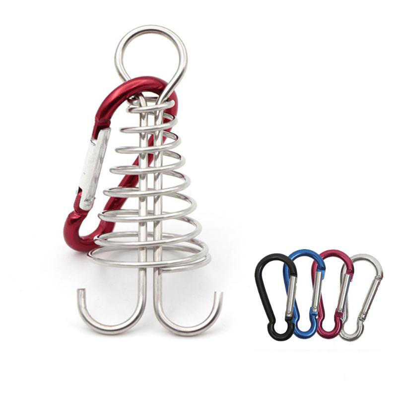 IPRee® Random Color Outdoor Stainless Steel Octopus Deck Peg Spiral Shaped Spring Tent Board Peg with Carabiner Hook Snap For Camping