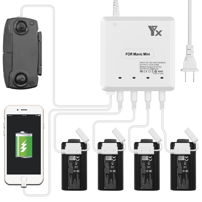 YX 6-in-1 Multi-oplaadhub Intelligente batterij Afstandsbediening Telefoonlader voor DJI Mavic MINI 