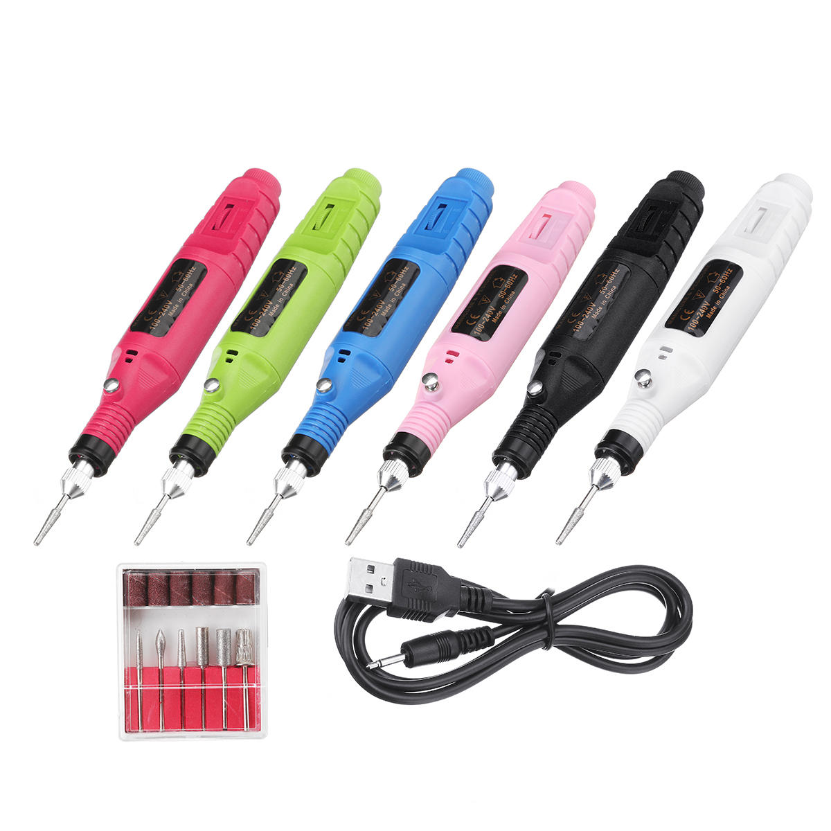 USB Charging Electric Nail Grinder Drill Portable Manicure Pedicure Nail Machine with 6 Grinding Heads