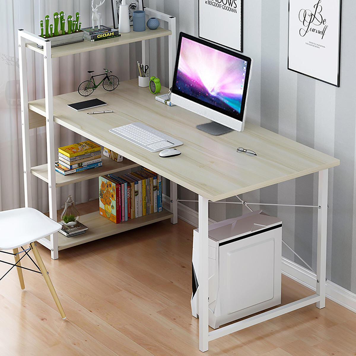 Computer Laptop Desk Modern Style Computer Table Variety Of Display Office Table With 4 Tiers Bookshelf Study Writing For Home Office Sale Banggood Com التسوق العربية
