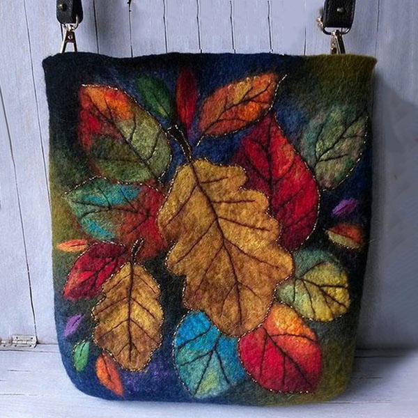 Dames Colorful Leaf DIY Lamb Hair Bag Crossbody Bag Schoudertas