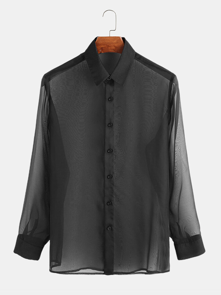 Herenmode Single Breasted Pure Color Casual shirts met lange mouwen