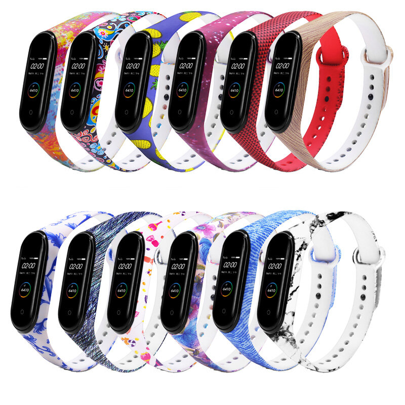 Colorful pattern watch band watch strap silicone strap for xiaomi miband 4 miband 3 non-original