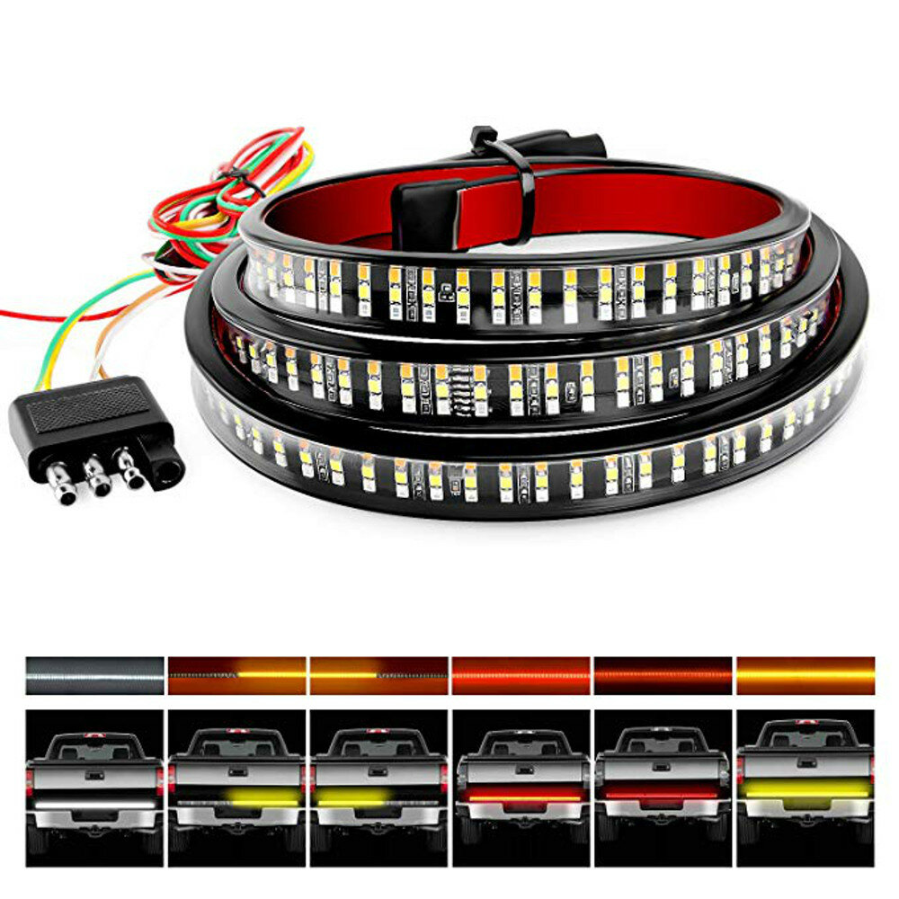 60 Inch Pickup Truck Accessories Tail Lights Tri-Color Turn Signals Lamp Three Rows Streamer
