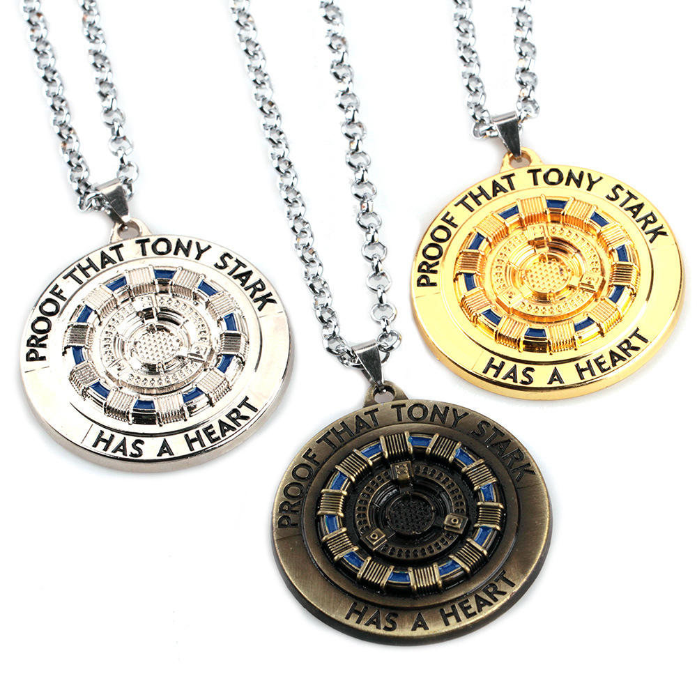 Iron Tony MK1 Reactor Keychain Necklace Energy Block Core Alloy Pendant Movie Peripheral Toys