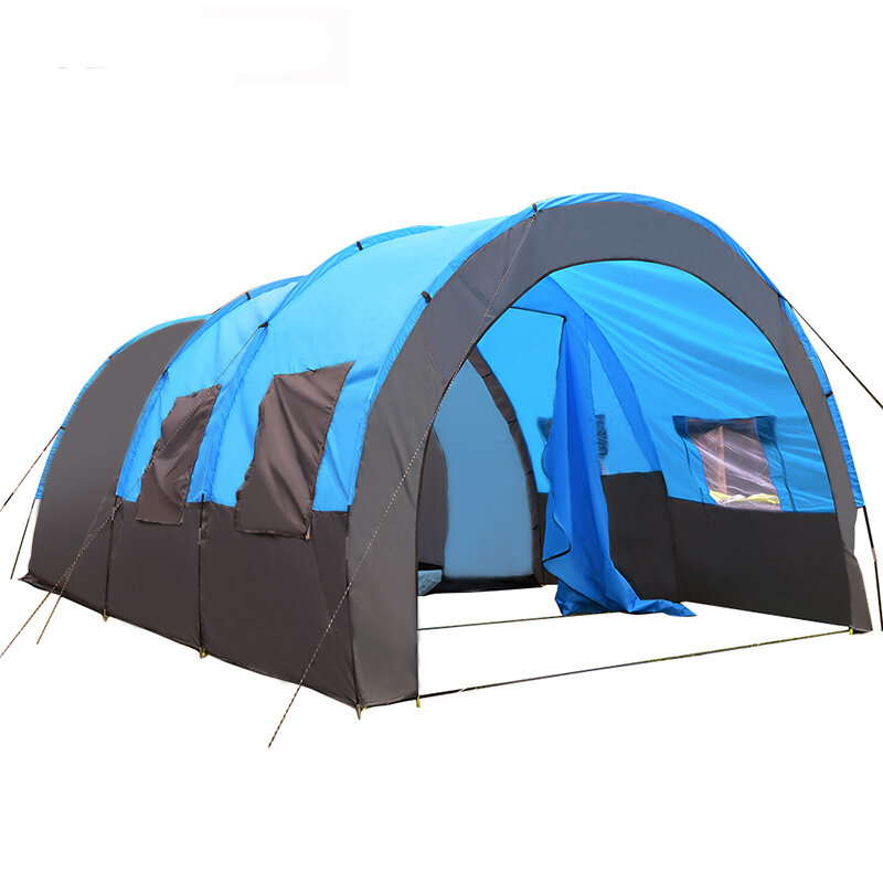 Grande tenda impermeabile per 8-10 persone con ampia stanza, ideale per campeggio in famiglia all'aperto, feste in giardino e con tenda da sole per proteggere dal sole.
