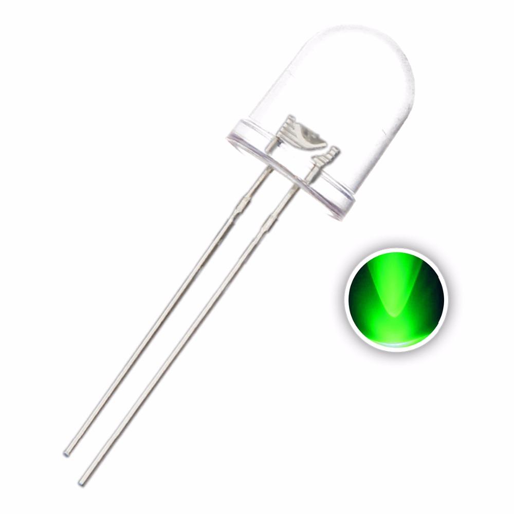 50pcs 10mm Green Transparent LED Diode 20mA 3V 515-520nm Round Through Hole Emitting Lamp