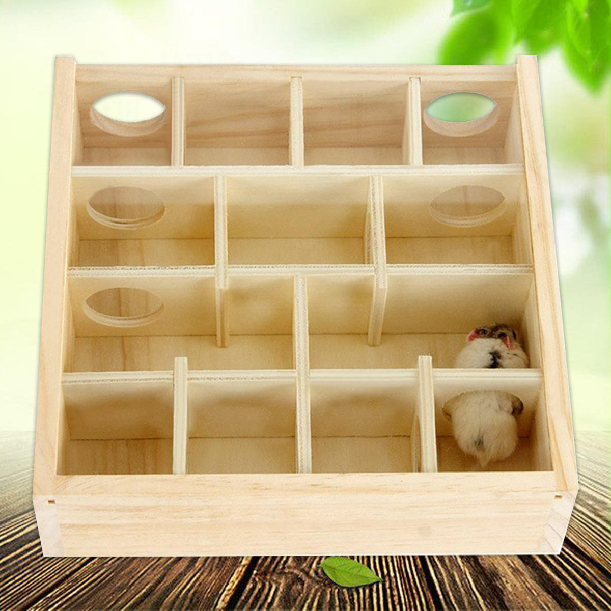 

Wood Hamster Maze Toy With Glass Cover Hut House Cage Playground For Small Pet Toys
