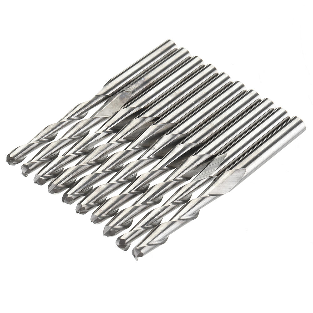 Drillpro 10pcs 3.175x17mm Spiral Ball Nose End Mill CNC Milling Cutter Engraving Bits
