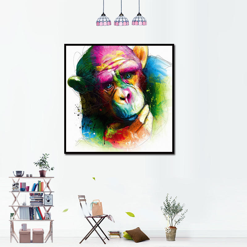 Miico Hand Painted Oil Paintings Abstract Colorful Pensive Gorilla Wall Art For Home Decoration Painting