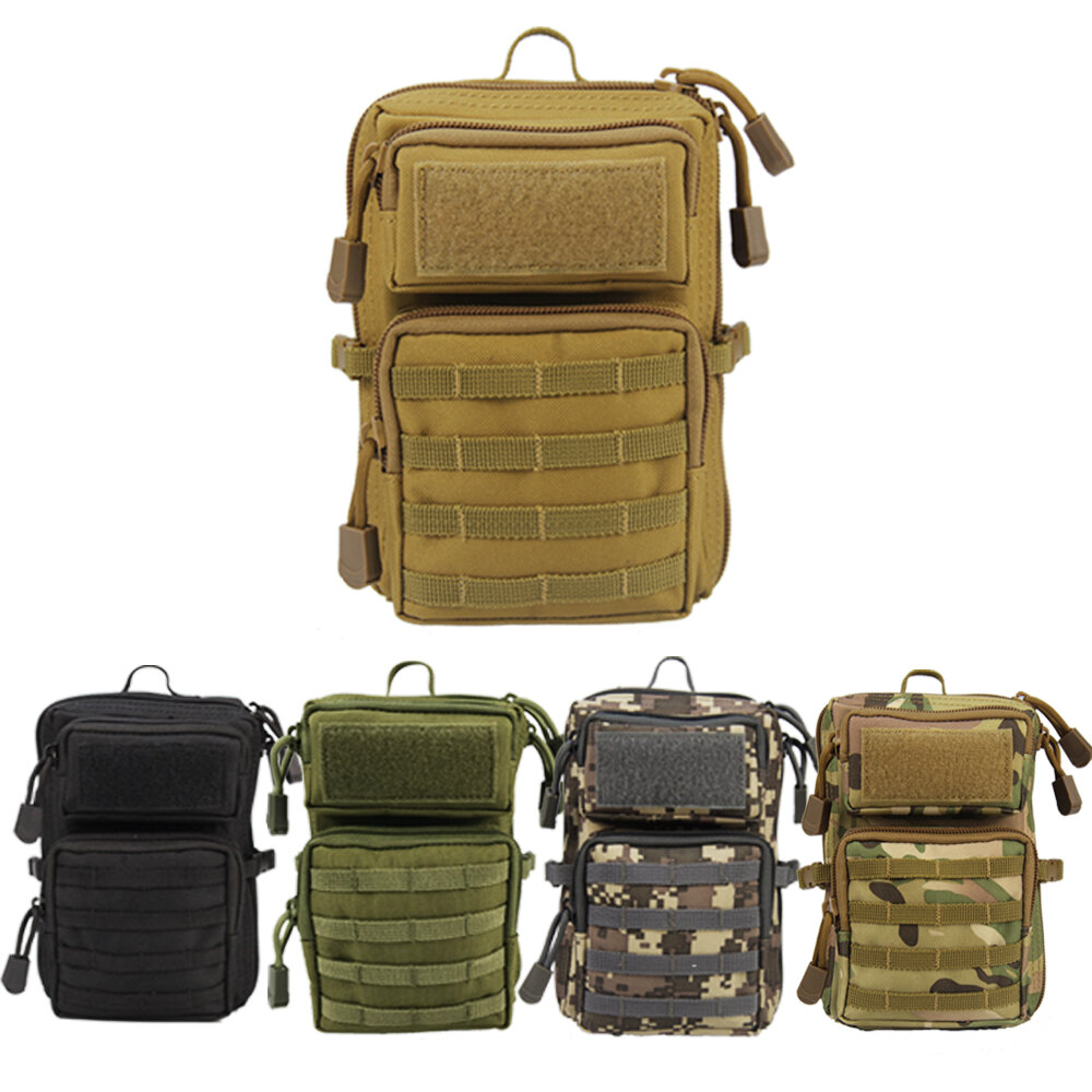 8" 3P Molle Tactical Outdoor Sports Waist Bag Accessory Kit with Shoulder Strap Mini Phone Pockets Molle Module Package