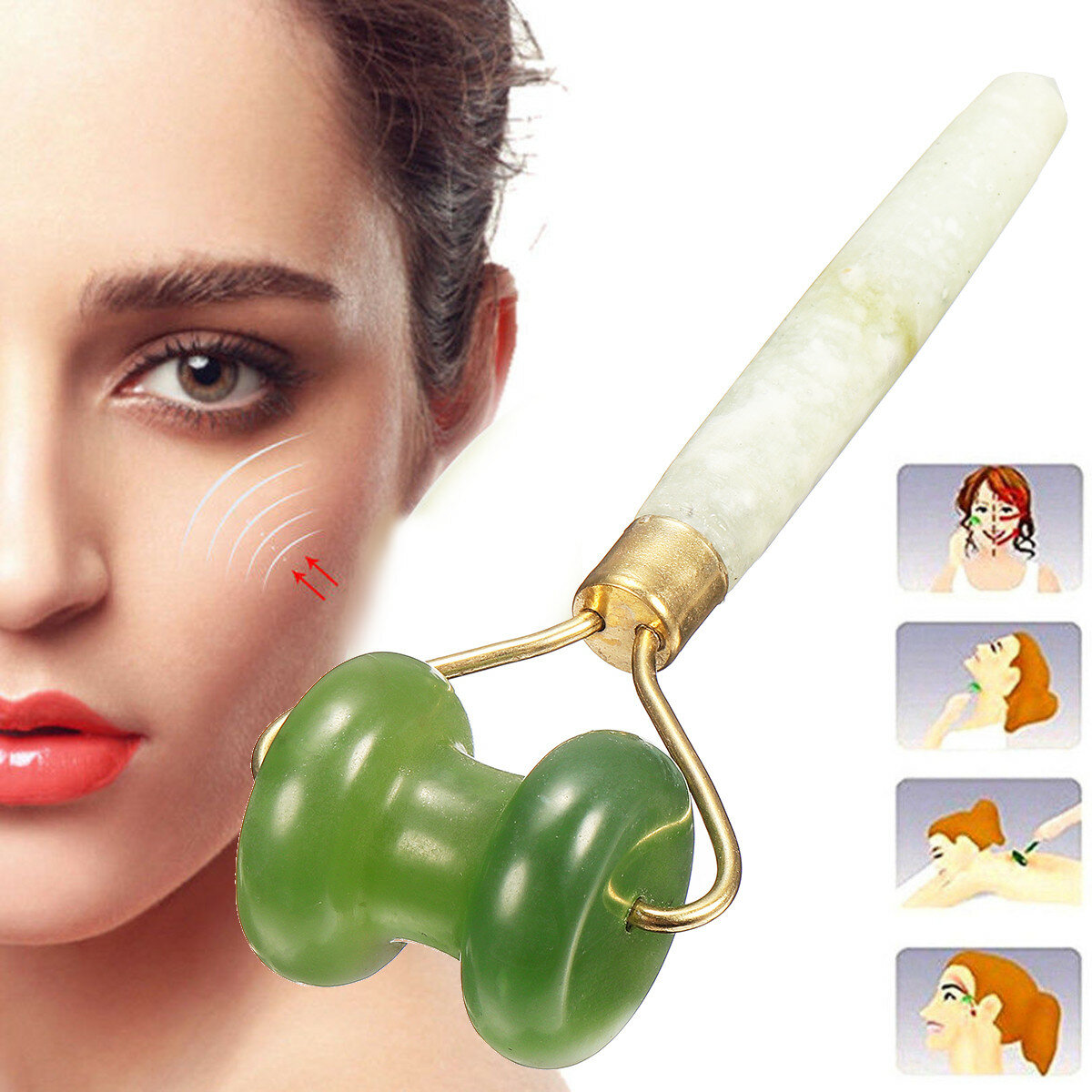 Beauty Green Natural Healthy Body Head Neck Foot Jade Roller Facial Massager