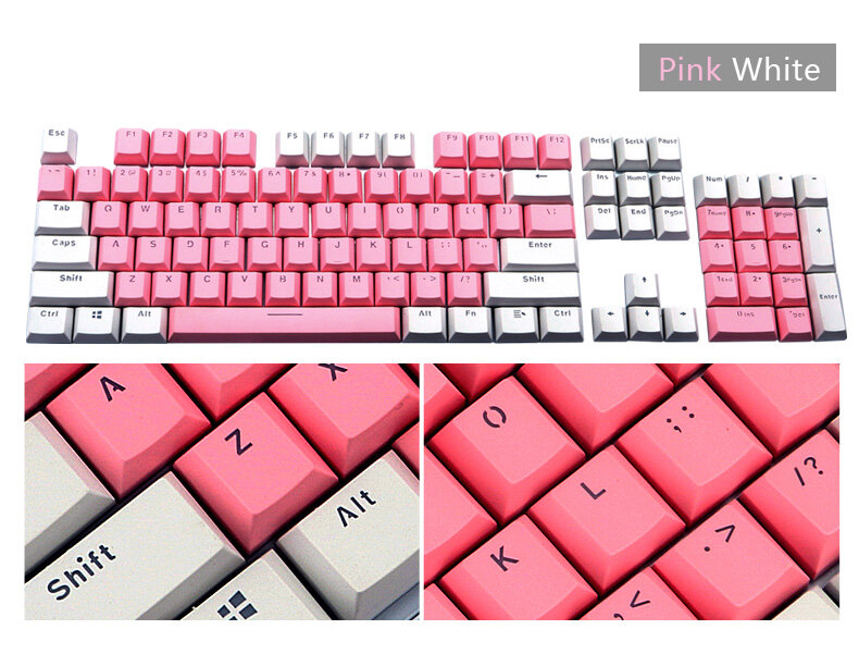 

104 Keys Pink White Light Transmission PBT Keycap Set KeyCaps for Mechanical Gaming Keyboard