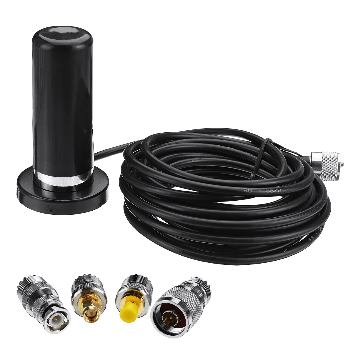

Car Mobile Radio Dual Band VHF UHF Antenna PL259 5M Coaxial Cable Magnetic Mount Base and SMA-F SMA-M BNC Connector