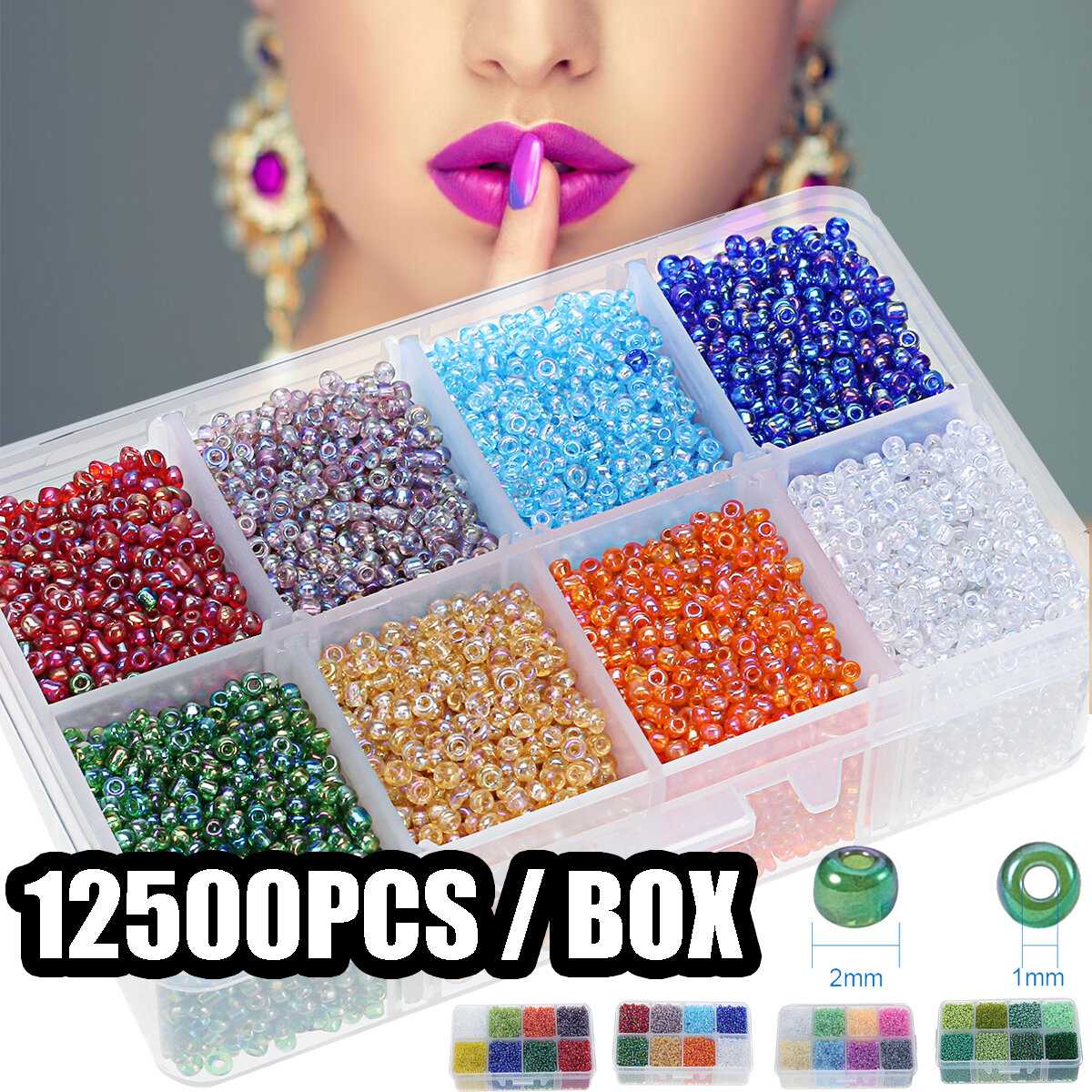 12500 Pcs Mix Colors 2mm Glass Seed Spacer Beads DIY Jewel Making Design Kids Great Fun