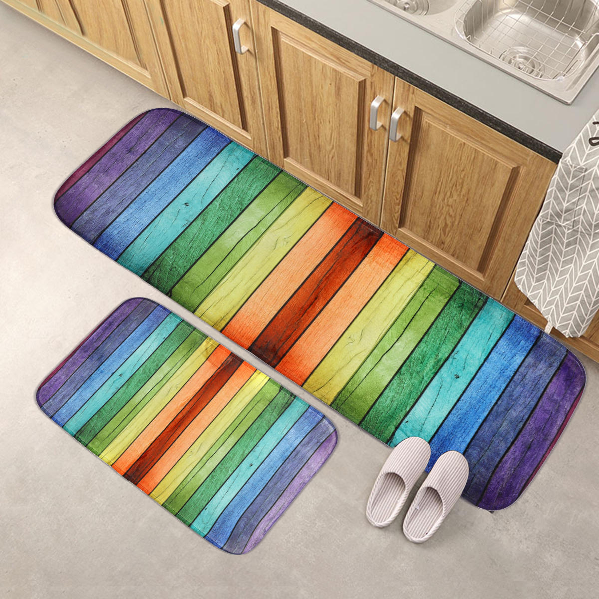 Home Decor Flannel Doormat 2 PCS/SET Non-slip Door Floor Rug Kitchen Bathroom Carpet Entrance Floor Mat
