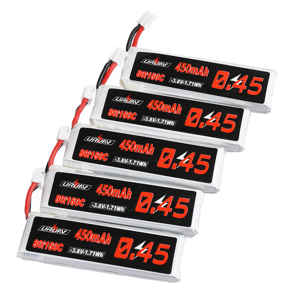 5 stks URUAV 3.8 v 450 mah 80C / 160C 1S Lipo Batterij PH2.0 Plug voor EMAX EZ Tinyhawk II 75mm Tiny