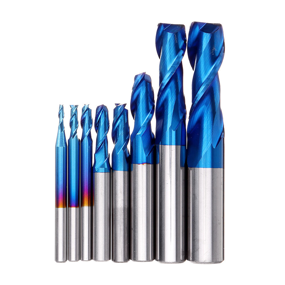 Drillpro 8 STKS HRC55 Blauw Nano Wolfraamcarbide 2-freesfrees Set R1-R6 Frees CNC-frees voor metaal 