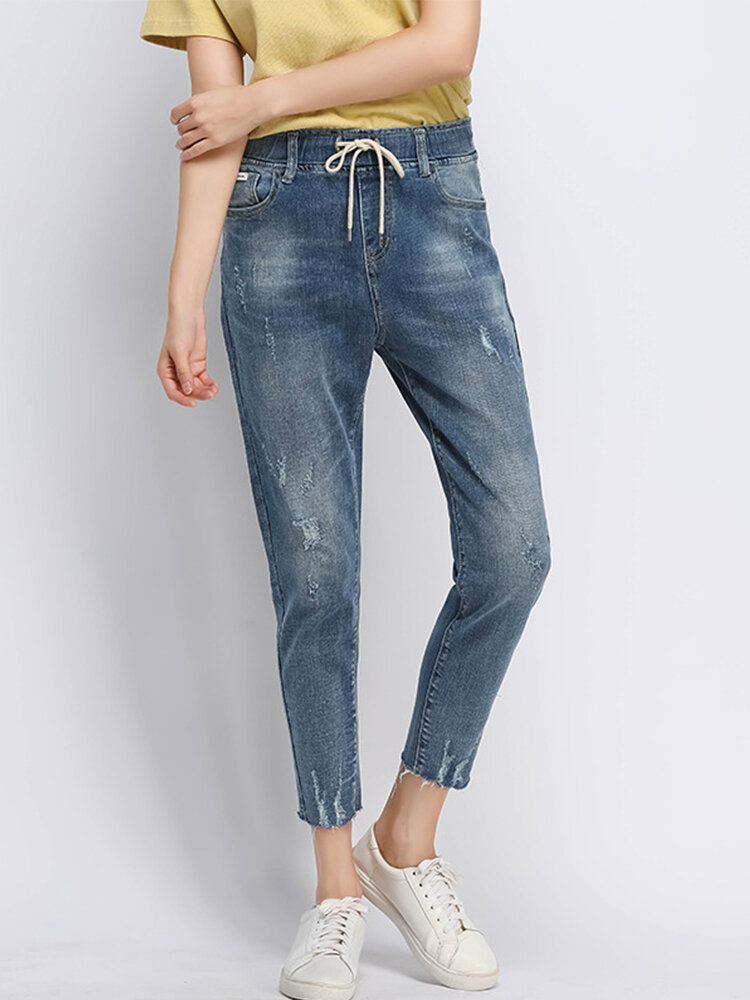 Casual drawstring hole jeans for women Sale - Banggood.com sold out ...