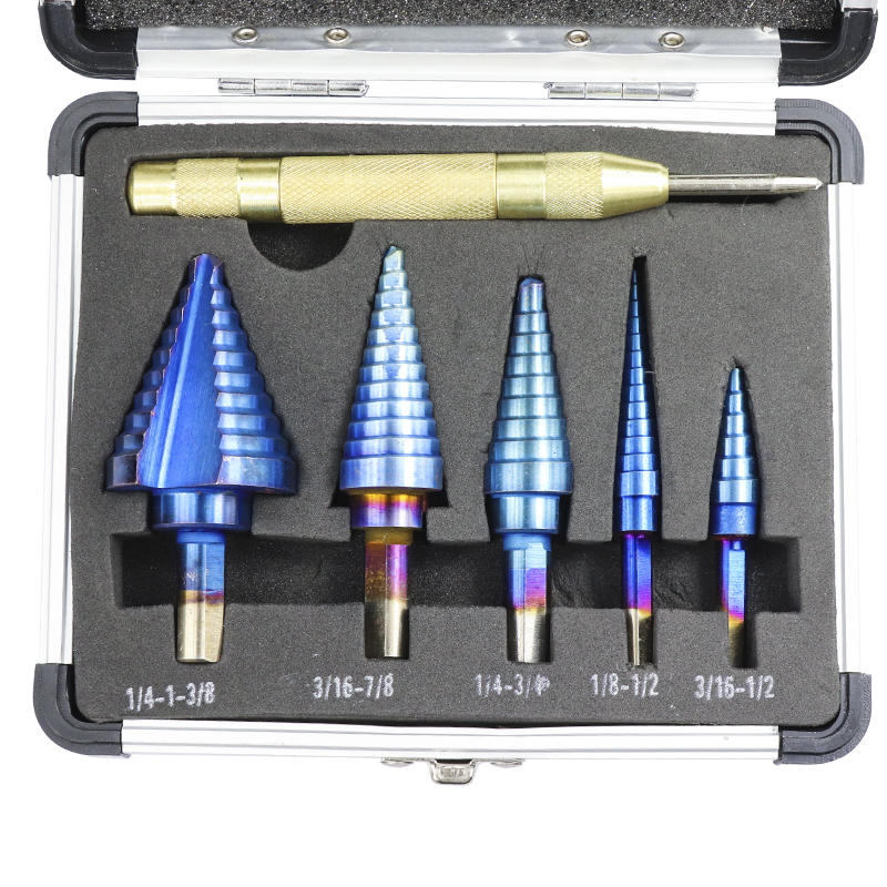 

6Pcs HSS Nano Blue Coated Step Drill Bit With Center Punch Set Hole Cutter Drilling Tool