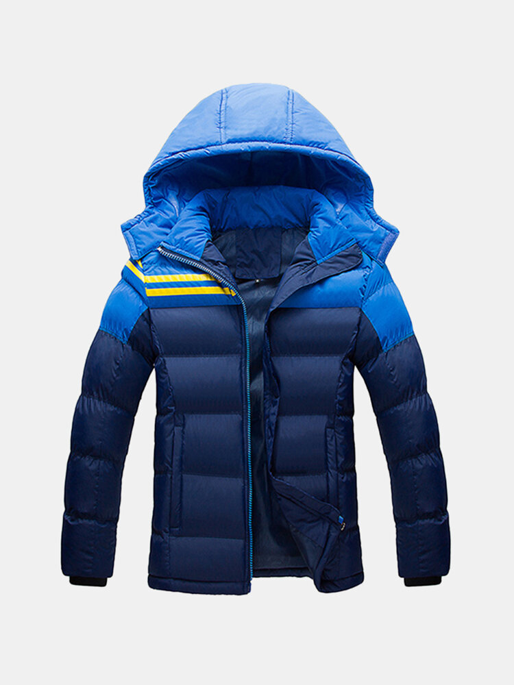 Mens hooded thicken outdoor jacket spell color zipper cotton-padded ...