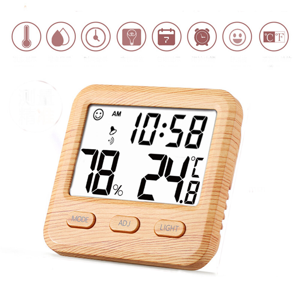 

Electronic Wooden Digital Temperature Humidity Meter Home Indoor Thermometer Hygrometer Weather Station Clock