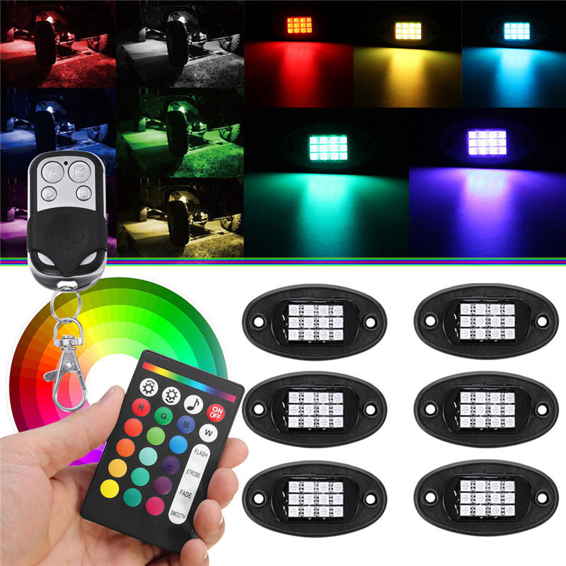 6 Stks Universele Colorful RGB LED Auto Rock Lichten RF Dual Afstandsbediening 5050 72 Led Waterdich