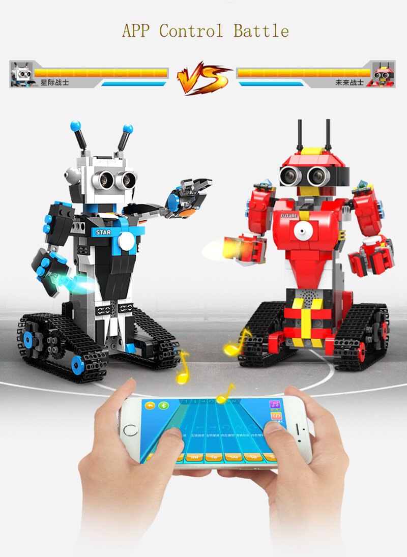 XuanPing DIY STEAMブロックビルディングRCロボットスティック/アプリ制御可プログラミングロボット玩具
