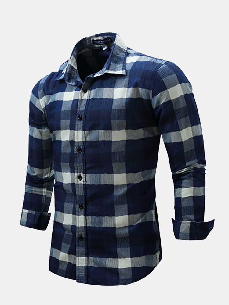 Image of Mens Plaid Stitching Umlegekragen Frhling Herbst Langarm Fashion Casual Shirt