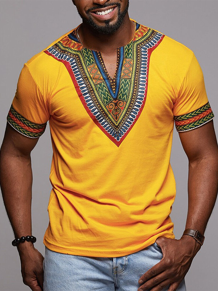 Mens african ethnic short sleeve top dashiki style printing tops t ...