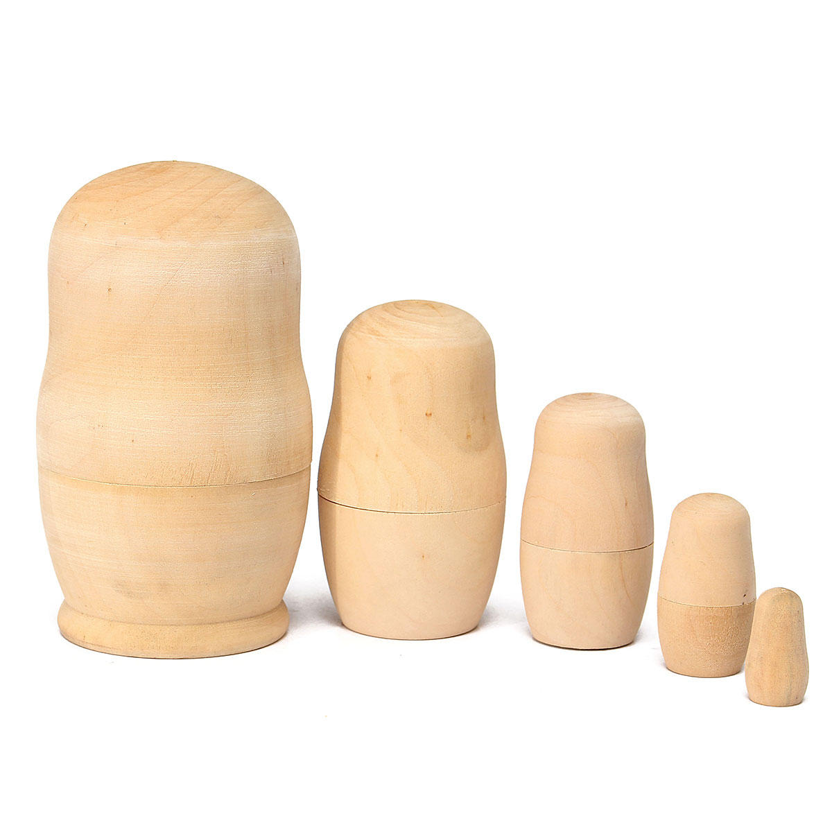 5pcs DIY Unpainted Blank Wooden Embryo Russian Nesting Dolls Matryoshka Toy Gift 