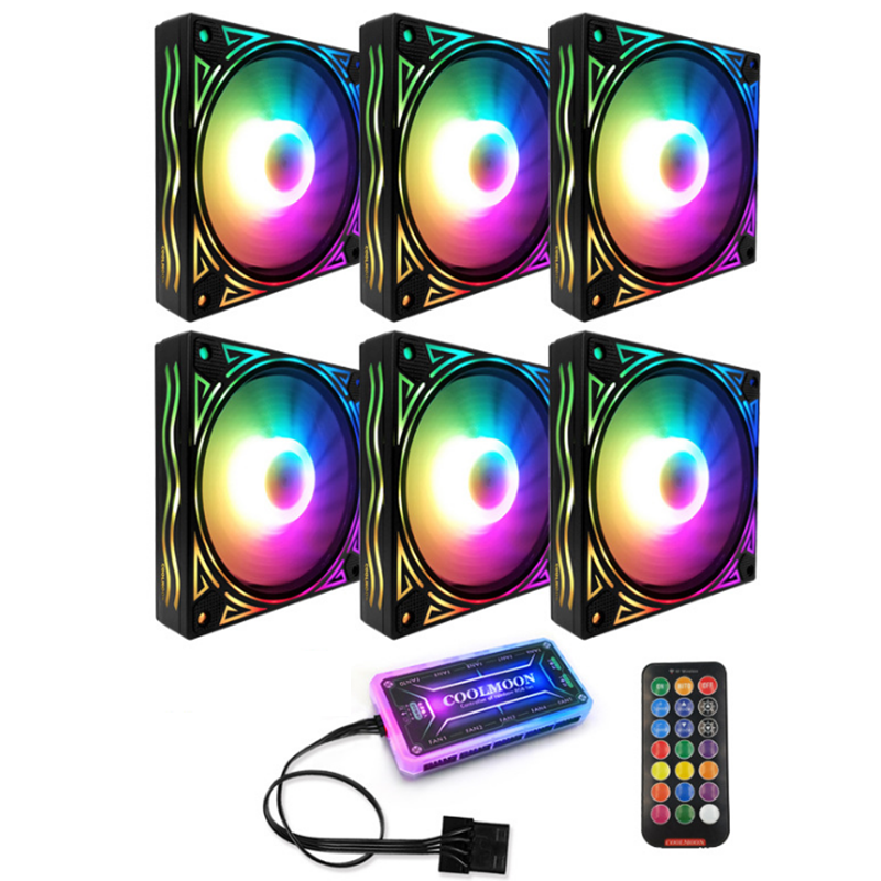 

Coolmoon BILLOW 6PCS 12cm Multilayer Backlit RGB CPU Cooling Fan Computer PC Case with the RF Wireless Remote Control