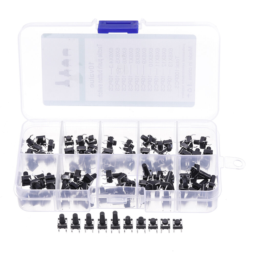 100pcs 10 Models 6x6 Tact Switch Tactile Push Button Switch Kit Height 43MM 13MM DIP 4P Micro Switch 6x6 Key Switch