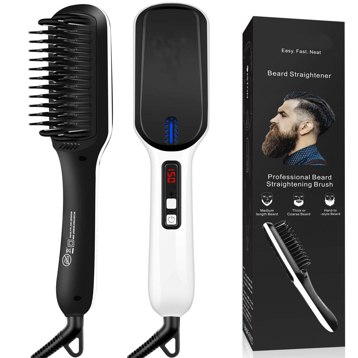 LED Display Men Ionic Beard Straightener Temperature Adjustable Hair Straightening Comb