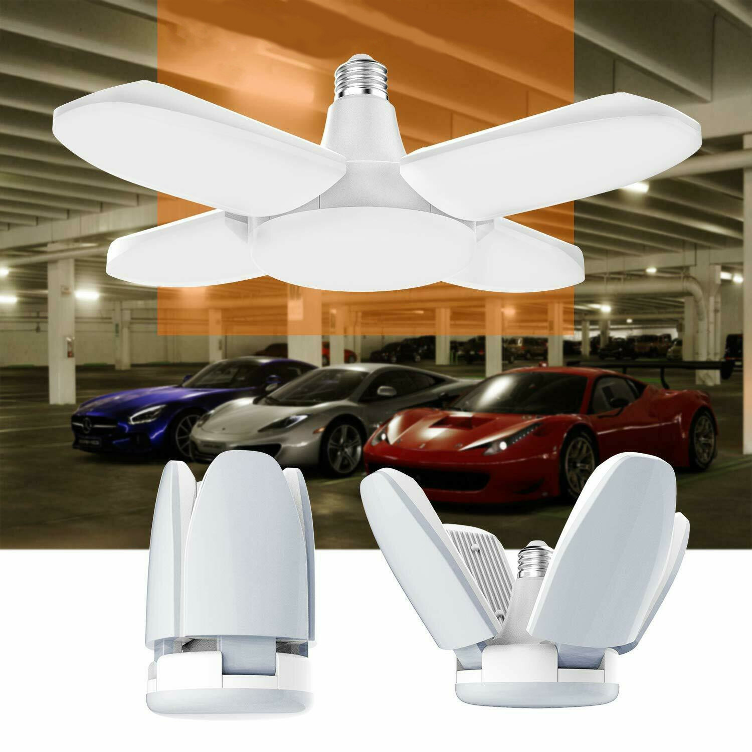 AC85-265V E27 60W Universal Deformable Foldable Garage Lamp 235LED Ceiling Adjustable Shop Light Bul