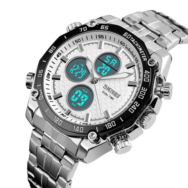 SKMEI 1302 mode heren digitaal quartzhorloge 3ATM waterdichte stopwatch sport horloge met dubbele di