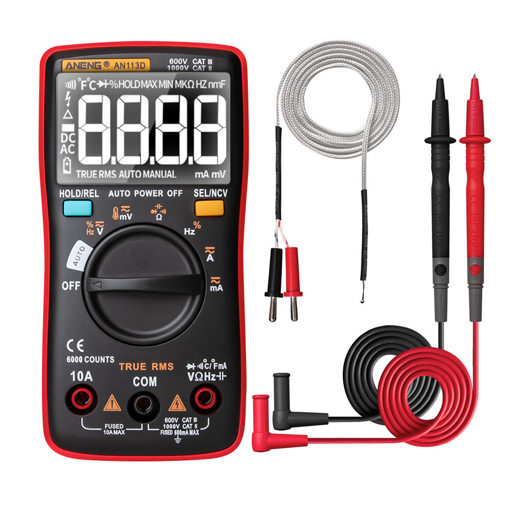 ANENG AN113D Intelligent Auto Measure True-RMS Digitale multimeter 6000 Counts Weerstand Diode Continuïteitstester Temperatuur AC/DC Spanning Stroommeter Upgrade van AN8002