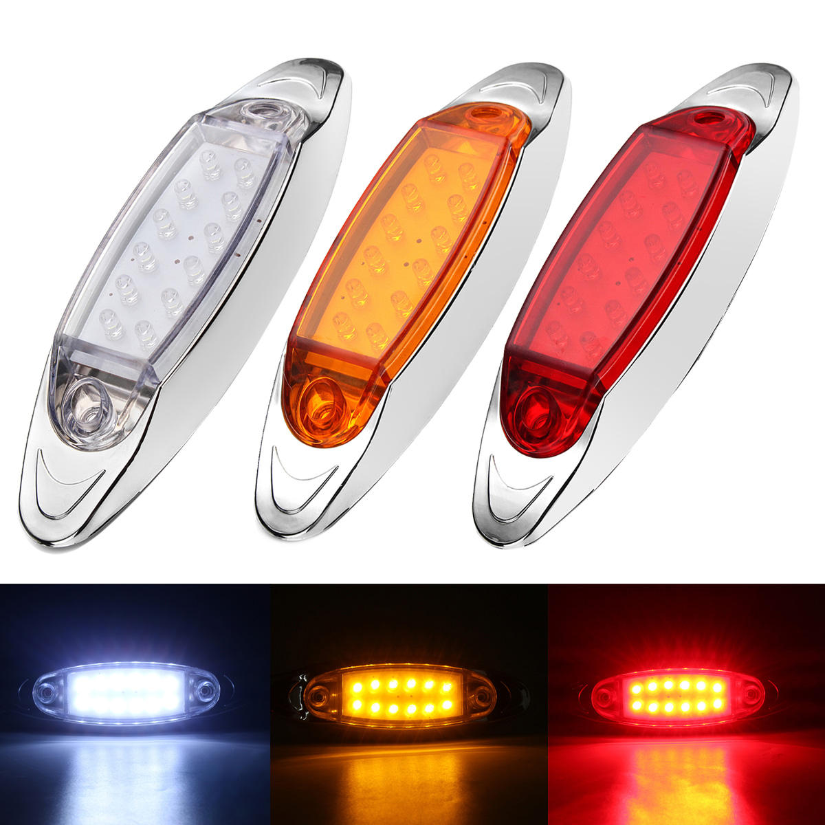 12V 12 LED-zijmarkeringsmarkeringslichten Rood / Geel / Wit voor vrachtwagenchassis Caravan Trailer