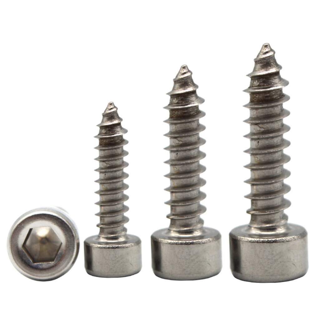 Suleve M2SH3 50Pcs M2 304 Stainless Steel Hex Socket Cylinder Cap Head Self Tapping Screw Wood Screw