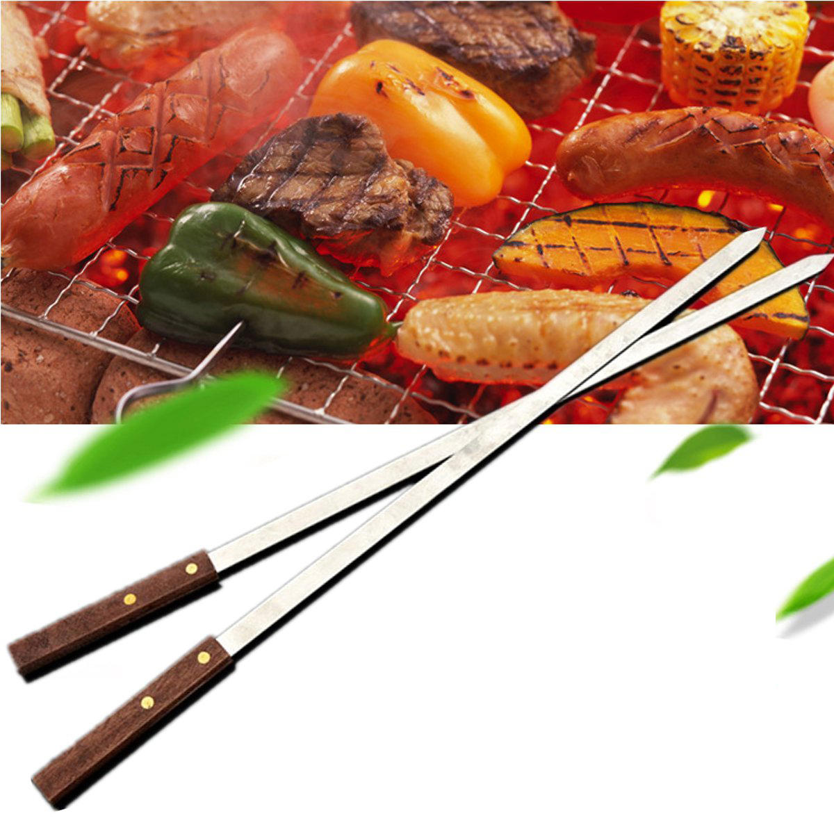 Forchetta bastone per arrostire la griglia con manico in legno per barbecue in acciaio inossidabile da 1 cm 54 cm