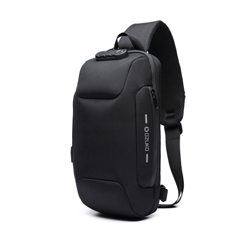 OZUKO Chest Bag USB خارجي شحن Anti-theft Crossbody Bag ضد للماء حقيبة الكتف للتخييم السفر