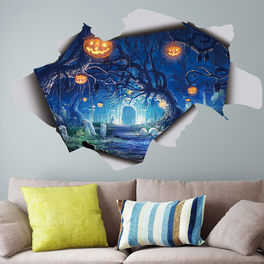 Imagen de Pegatina de pared 3D de Halloween, lámpara extraíble de calcomanía de terror de bricolaje, cartel mural decorativo