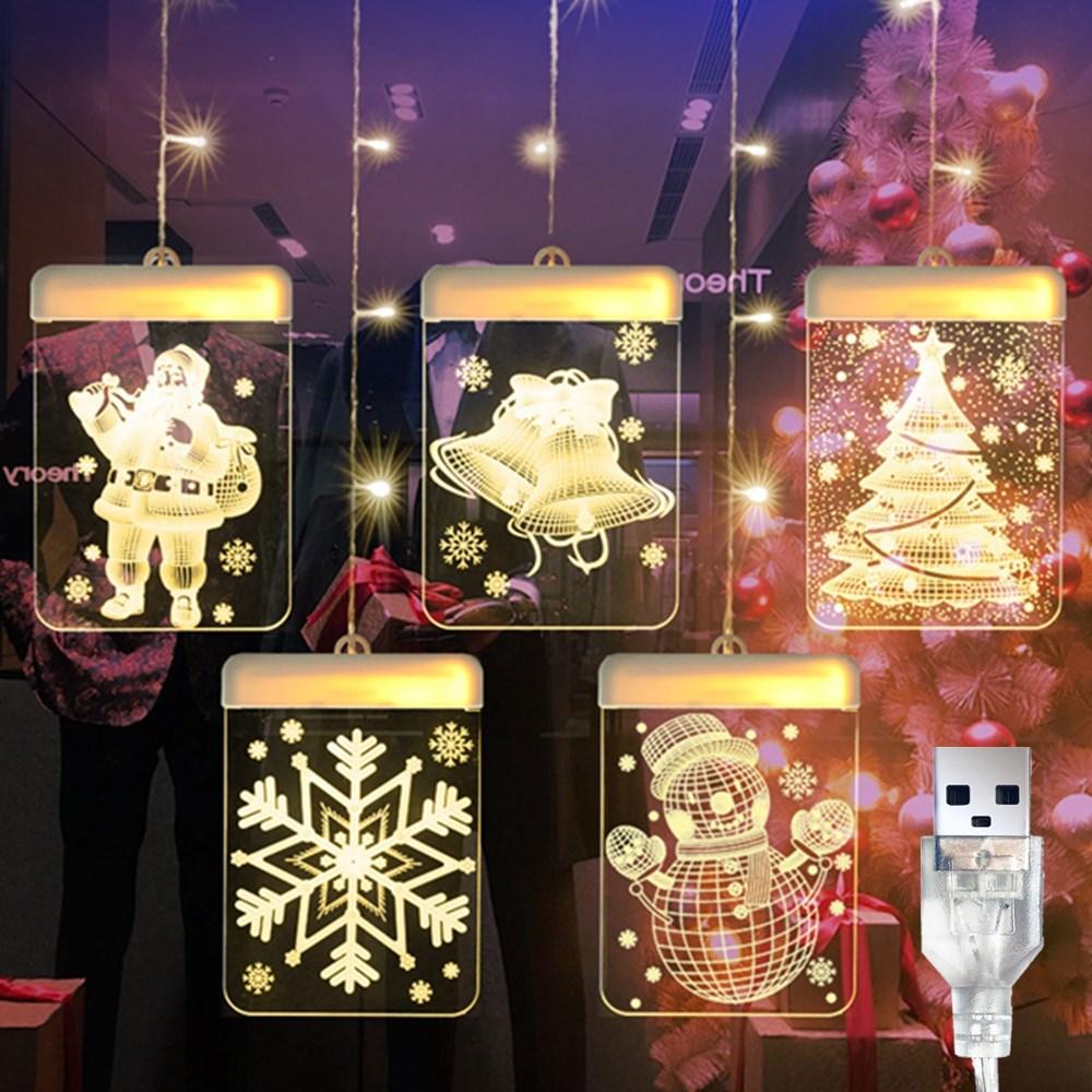 

DC5V USB Дед Мороз + Колокольчик + Рождественская елка + Снежинка + Снеговик 3D LED Подвесной оконный занавес String Lig