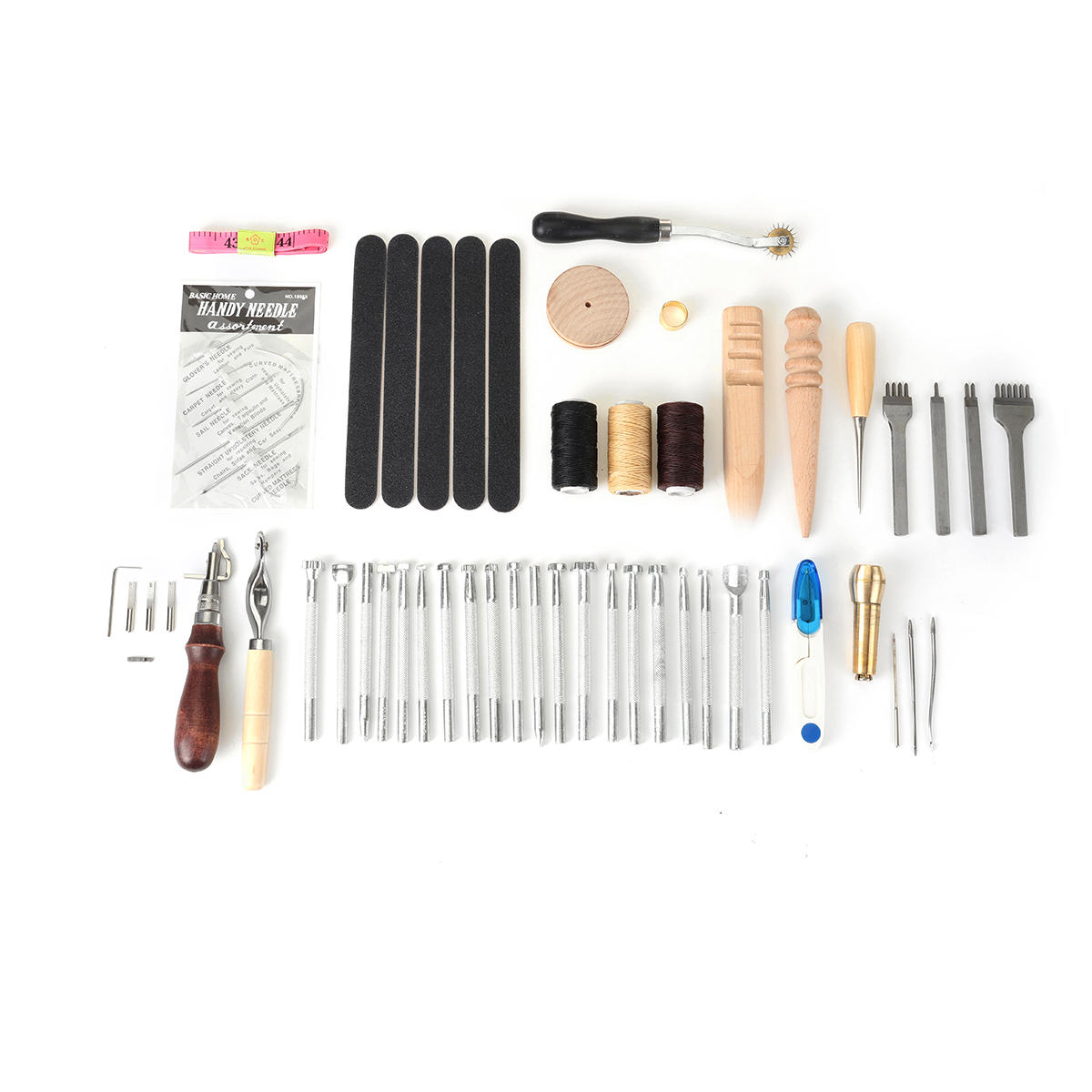 50PCS Leather Craft Tools Kit Hand DIY Sewing Stitching Carving Work Punch Saddle for Leather Working