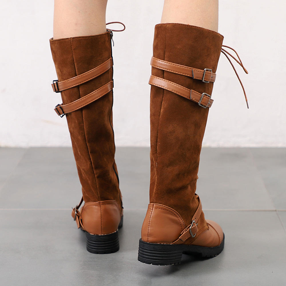 Women plus size stitching belt over the knee boots Sale - Banggood.com