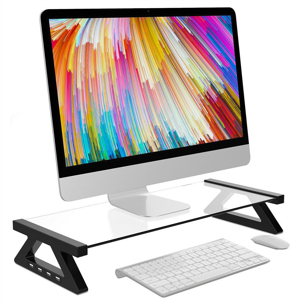 Haihuic Supporto per laptop in alluminio con 4 porte USB compatibili con Mac iMac per PC Riser monitor per computer riser per schermo salvaspazio con HUB USB 