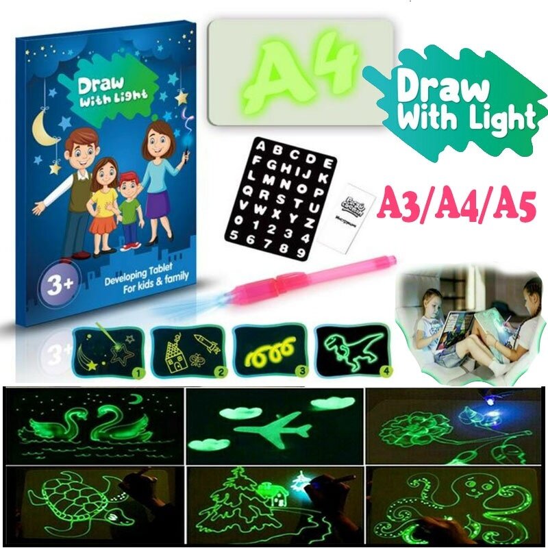 A3 A4 A5 Size 3D Children's Fluorescent Drawing Board Toy Draw with Light Fun for Kids Family
