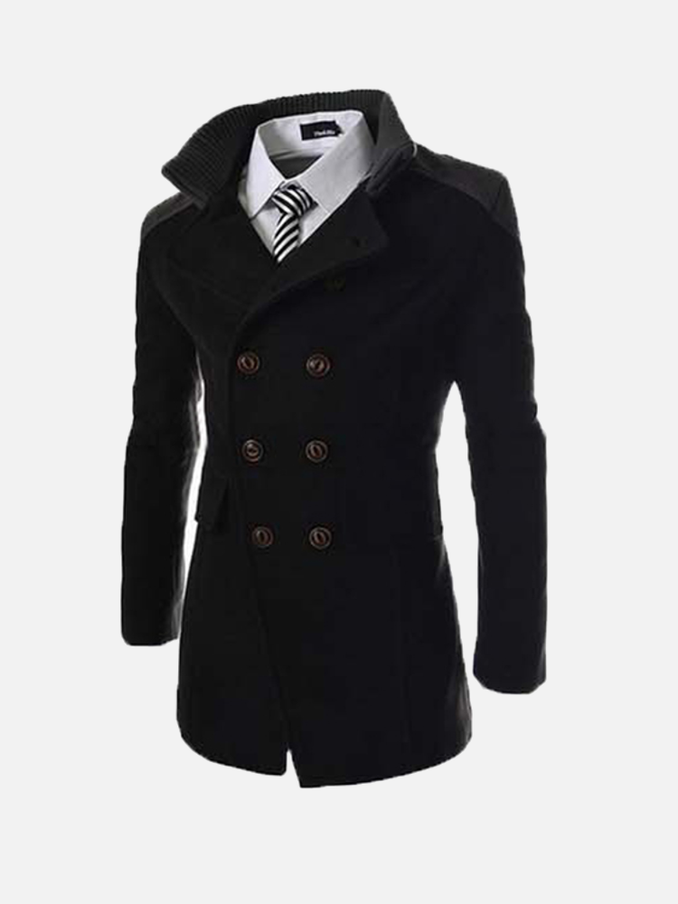 Mens Solid Double Breasted Mid-Long Thicken Coats