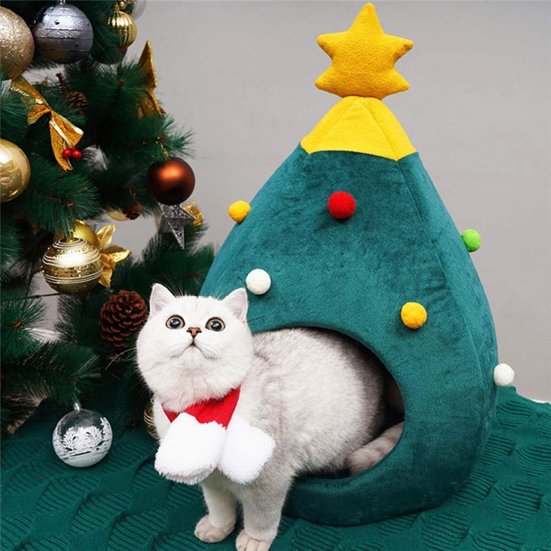 Kerstboom Kattenbakvulling Kennel Winter Warm Pet Nest Winter Cat House Dierbenodigdheden Pet Bed