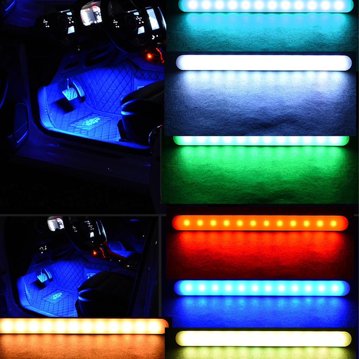 Auto 4-in-1 Auto LED-decoratie Sfeerverlichting Colorful Geluidsgestuurde interieurverlichting Onder